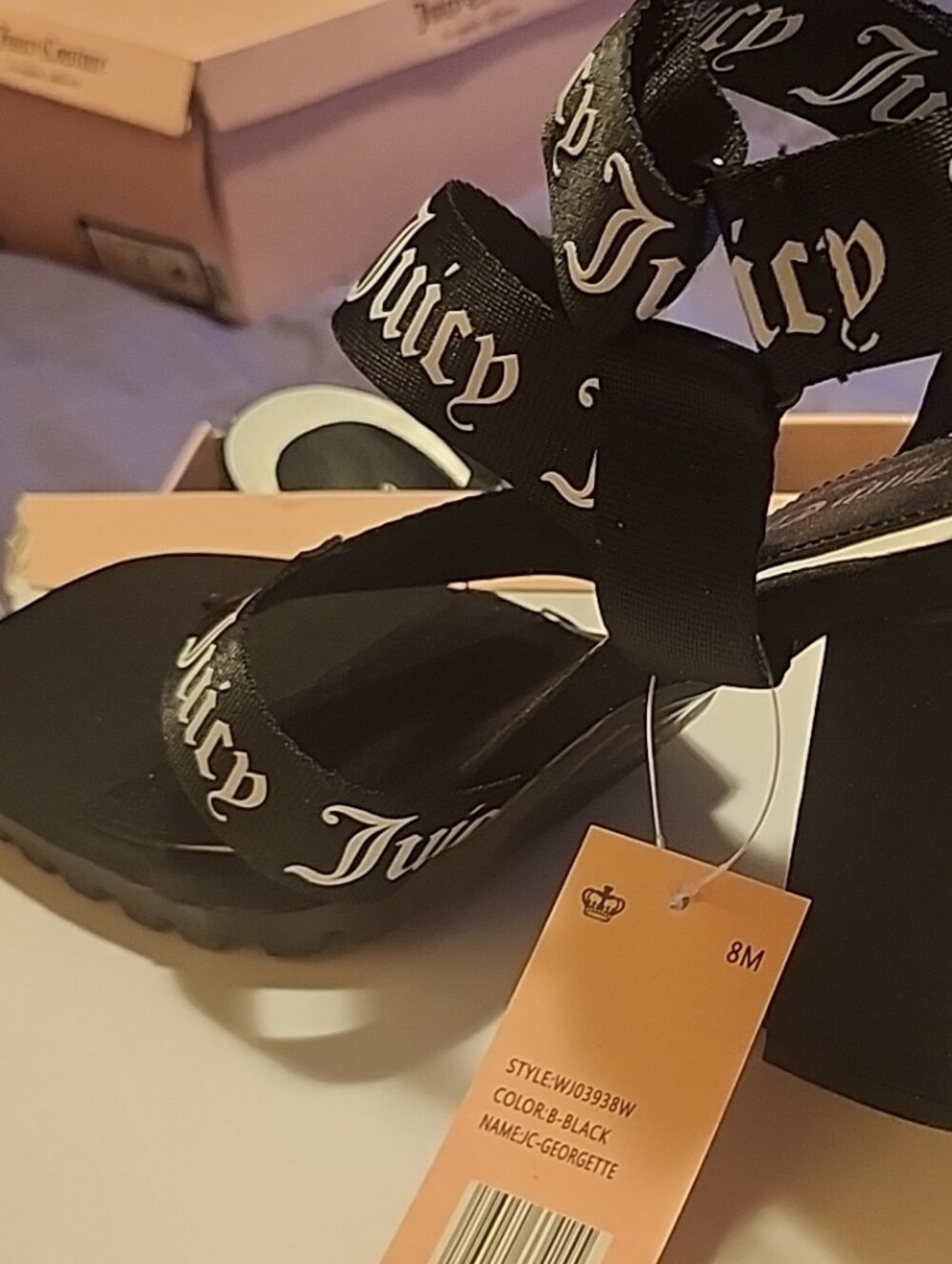 Juicy Couture Black Logo Ribbon Block Heels